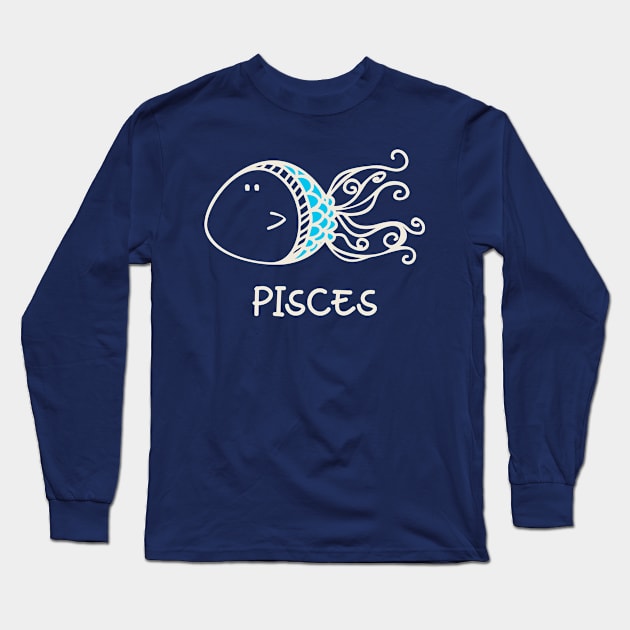 Pisces Zodiac Doodle Long Sleeve T-Shirt by Whimsical Frank